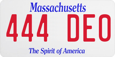 MA license plate 444DE0