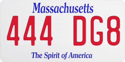 MA license plate 444DG8