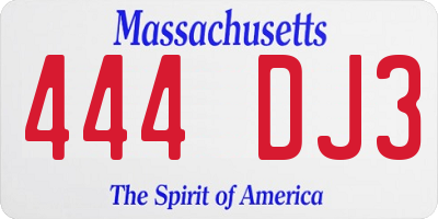 MA license plate 444DJ3