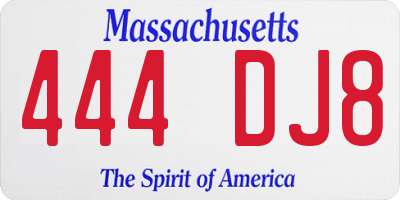 MA license plate 444DJ8