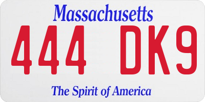 MA license plate 444DK9