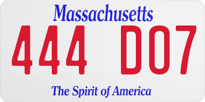 MA license plate 444DO7