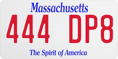 MA license plate 444DP8