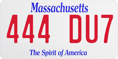 MA license plate 444DU7