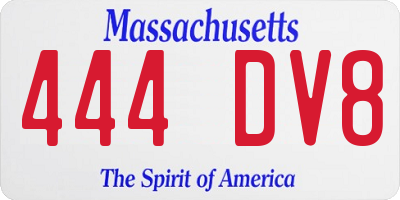MA license plate 444DV8