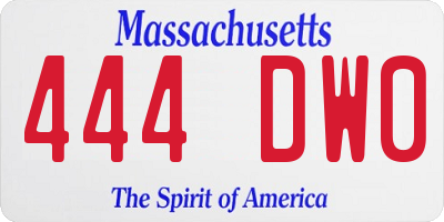 MA license plate 444DW0