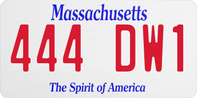 MA license plate 444DW1