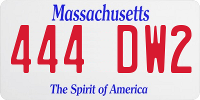 MA license plate 444DW2