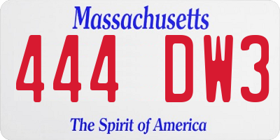 MA license plate 444DW3