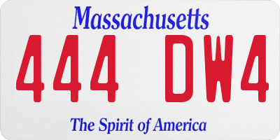 MA license plate 444DW4