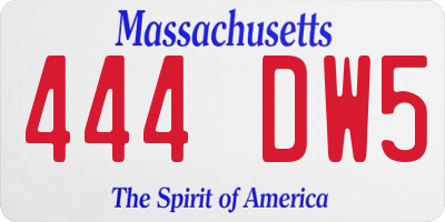 MA license plate 444DW5