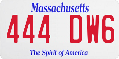 MA license plate 444DW6