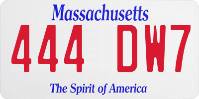 MA license plate 444DW7