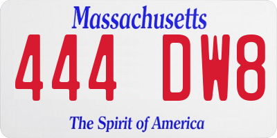MA license plate 444DW8