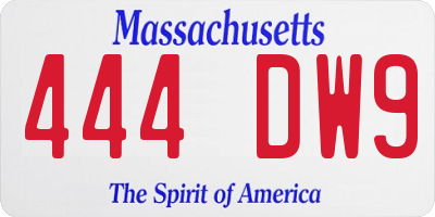 MA license plate 444DW9