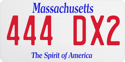 MA license plate 444DX2