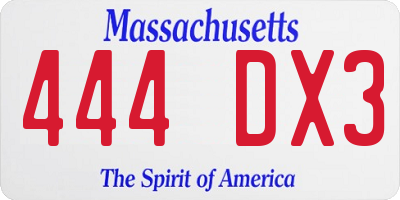 MA license plate 444DX3