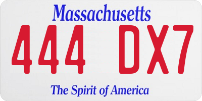 MA license plate 444DX7
