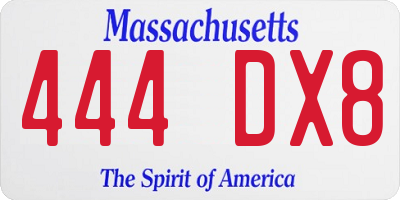 MA license plate 444DX8
