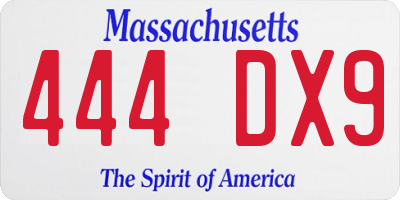 MA license plate 444DX9