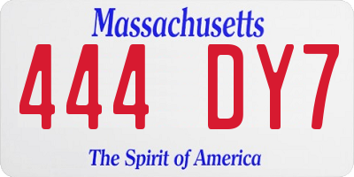 MA license plate 444DY7