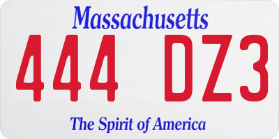 MA license plate 444DZ3