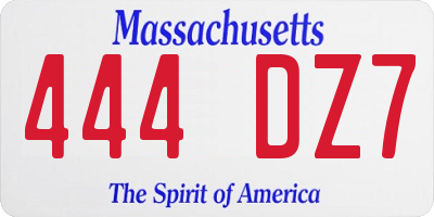MA license plate 444DZ7