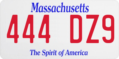 MA license plate 444DZ9