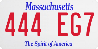 MA license plate 444EG7