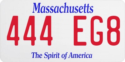 MA license plate 444EG8