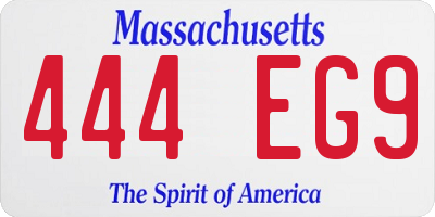 MA license plate 444EG9