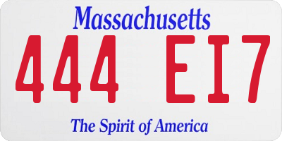 MA license plate 444EI7