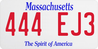 MA license plate 444EJ3
