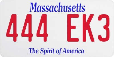 MA license plate 444EK3