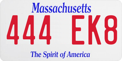 MA license plate 444EK8