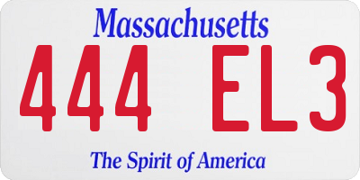MA license plate 444EL3