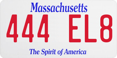 MA license plate 444EL8