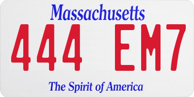 MA license plate 444EM7