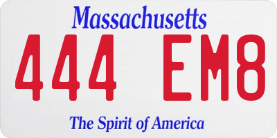 MA license plate 444EM8