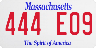 MA license plate 444EO9