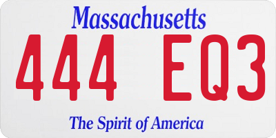 MA license plate 444EQ3