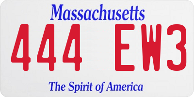 MA license plate 444EW3