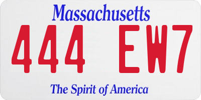 MA license plate 444EW7