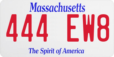 MA license plate 444EW8