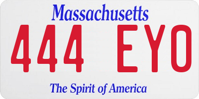 MA license plate 444EY0