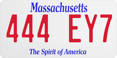 MA license plate 444EY7