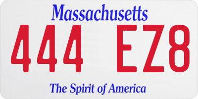 MA license plate 444EZ8