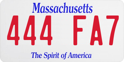 MA license plate 444FA7