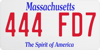 MA license plate 444FD7