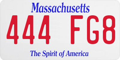 MA license plate 444FG8